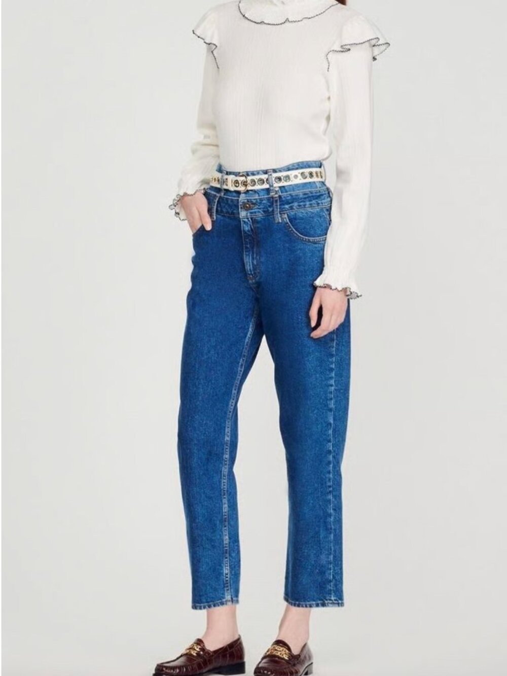 Sandro Ribbed Ruffle Mockneck Top S/M - Picture 10 of 11